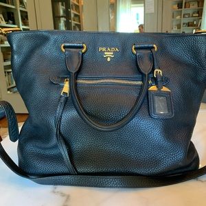 Prada black grained leather tote bag